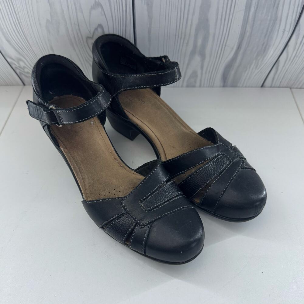 Clarks Women's Shoes Emily Daisy Black Leather Pumps Size 37 6.5